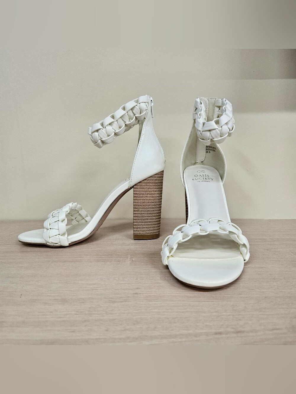 NIB | 8.5 | OASIS SOCIETY | Braided Ankle-Strap Block Heel Sandals - White - Picture 5 of 8